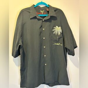 Bamboo Cay Men's Short Sleeve Black Hawaiian Shirt XXL Embroidered Palm Tree‎